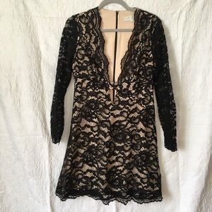 Jarlo Black and Nude Lace Deep Plunge Dress